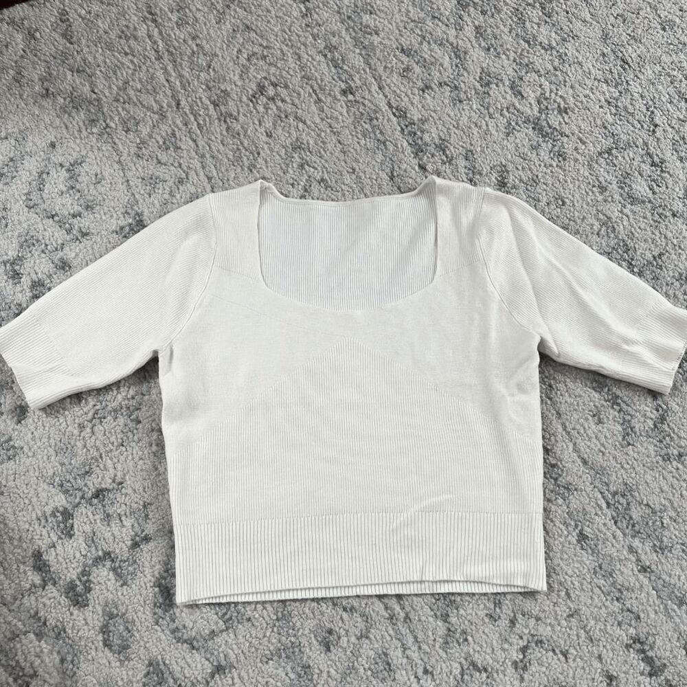 Cream Ribbed Knit Crop Top S
